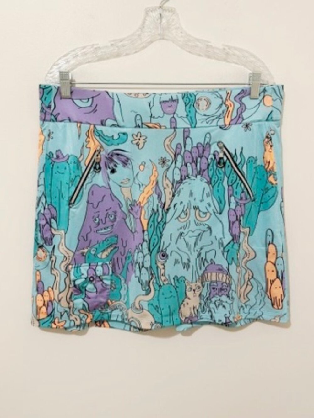 Jamie Sadock Life Animal Party Skort Blue Monster Doodle Stretch Pockets Size 12